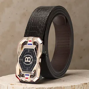Men's Sleek Automatic Buckle BeltGenuineFauxwithTexturedSquare Pattern, BlackSimple&StylishDesignforCasualAttire,CasualWearBeltStylishSquarePatternPolished AlloyBuckleFauxLeatherBelt
