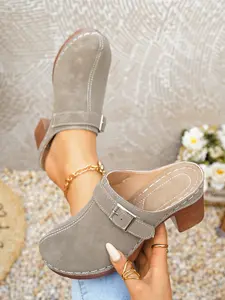Summer Hollow Out Breathable Open-Toe Sandals, Women's Thick Sole Platform Mules, Fashionable Chunky Heel Slippers, Comfortable Summer Footwear, Slip on clog