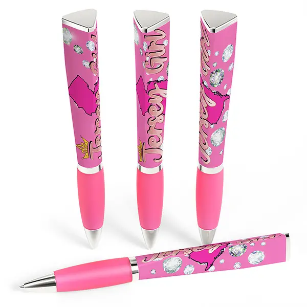 Jersey Girl Twist-Action Pen - 360° Imprinted, Black Ink, Medium Tip, Triangular Colorful Barrel, Bold Look Fun Design, Office Stationery Writing Tool