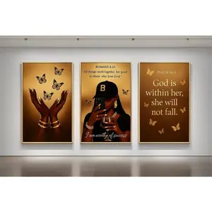 Black and Gold Christian Wall Art Set, 3 Piece Poster Unframed  able Art