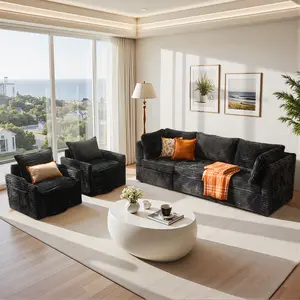 5PCS Modern Sectional Sofas Couch With Swivel Chair,Deep Seat Cloud Couch Set For Living Room,Easy Assembly,Free Combination