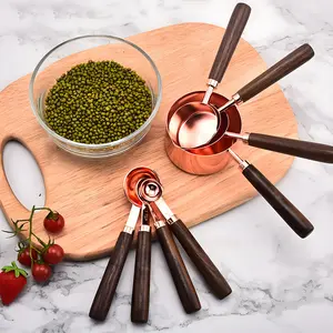 8-Piece Stainless Steel Measuring Spoon Set, Walnut Handle Rose, Baking Tools Measurement Utensils, Kitchen Essentials