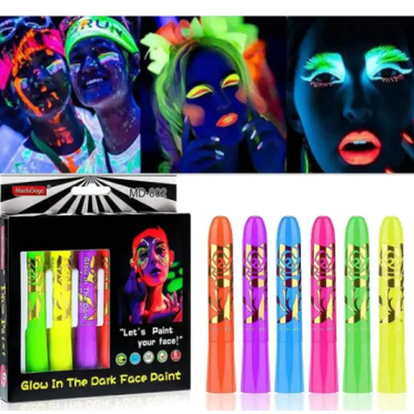 UV Glow in the Dark Body Paint Markers, 12 Colors Neon Face Paint Pens, Non-Toxic Washable Blacklight Reactive Fluorescent Paint Sticks for Halloween Rave Festival Cosplay Party