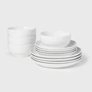 12-Piece White Stoneware Dinnerware Set