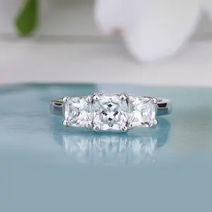 Three Stone Cushion Cut Engagement Ring