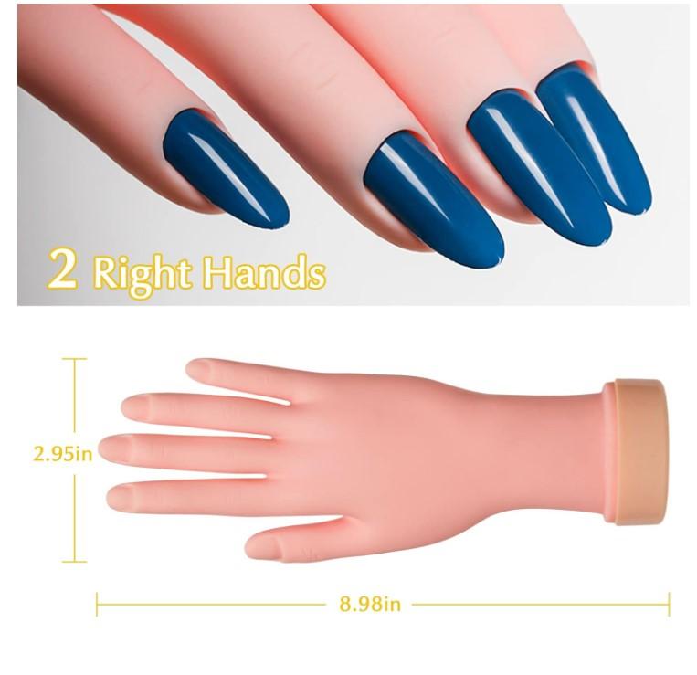 2 Pack Right Hands Practice Nail Tips Art Trainer Training Hand Tool Flexible Bendable Movable Fake Mannequin Manicure Tool
