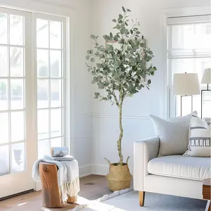 Artificial Eucalyptus Tree 6FT Tall Faux Eucalyptus Stems Fake Plants with Silver Dollar Leaves, Fake Trees for Office House Living Room Home Decor Indoor, with Woven Pot
