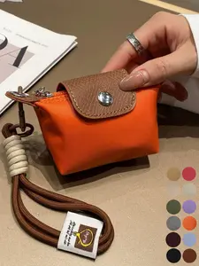 Elegant Women's Mini Pendant with Leather Cover and Wrist Strap, Simple Zipper Design, Fashion Flower Charm Accessory, Wristlet