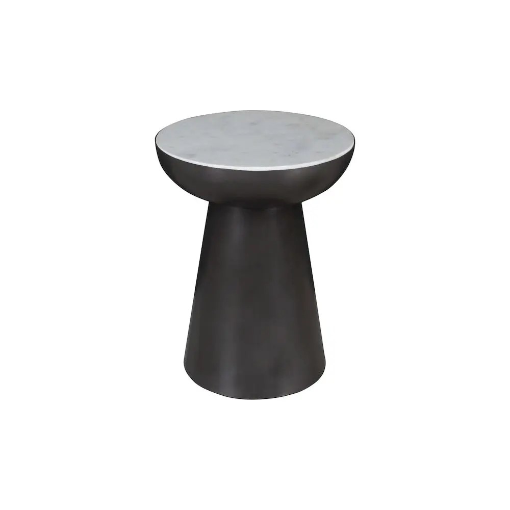 Circularity Modern Luxury Marble and Iron 18" Round Pedestal End Table