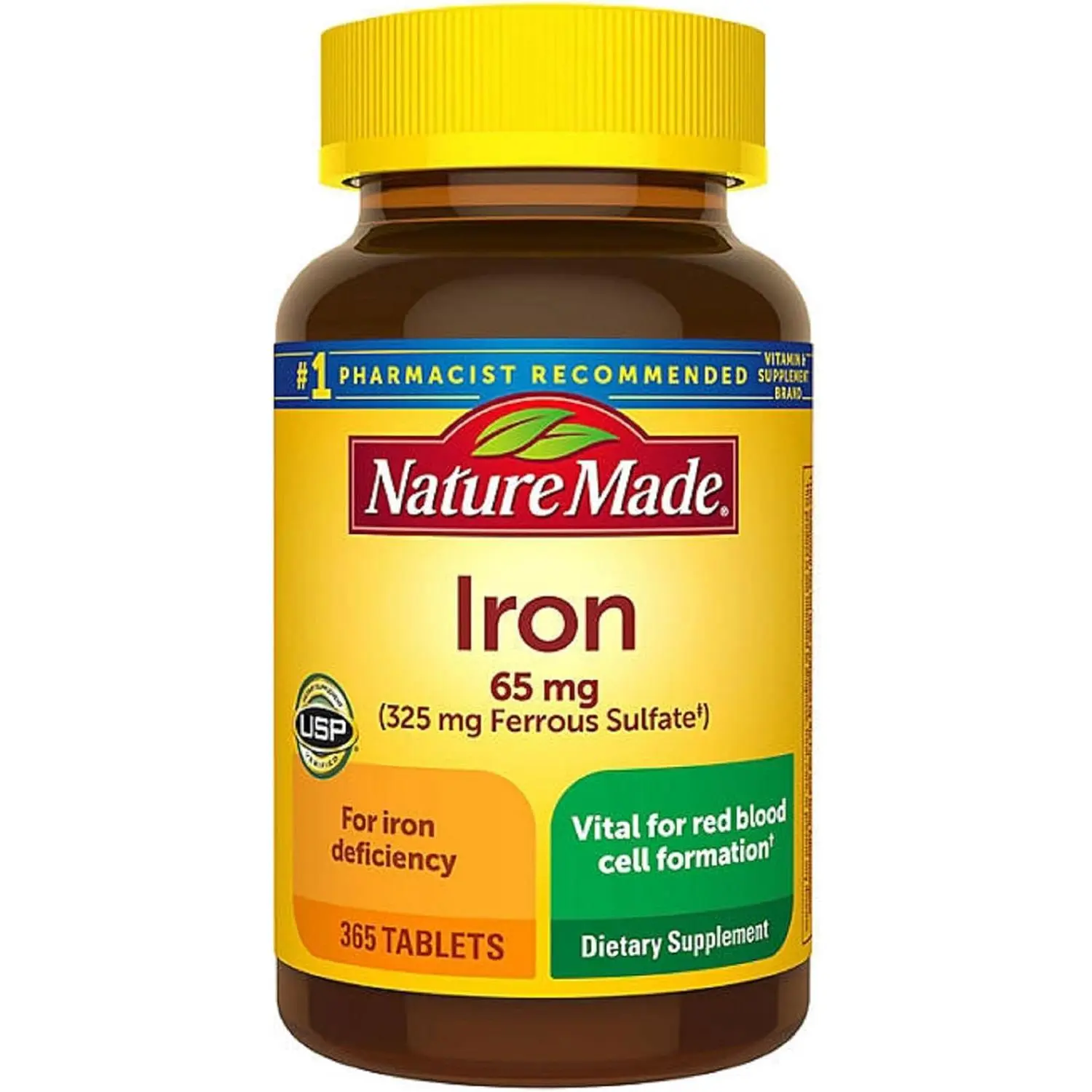 Nature Made Iron 65 mg (from Ferrous Sulfate) Tablets for Red Blood Cell Formation (365 ct.).