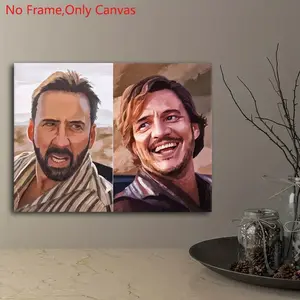 1 piece/set of frameless canvas painting print poster, classic abstract funny art, Nicolas and Pedro, perfect gift for Meme art lovers, ideal gift for bedroom, living room, dorm hallway, kitchen, mural, wall decoration, room decoration