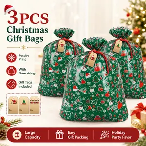 Colorful 3-Pack Extra Large Christmas & Birthday Gift Bag Set, 36x56 in Jumbo Plastic Sacks for Oversized Presents