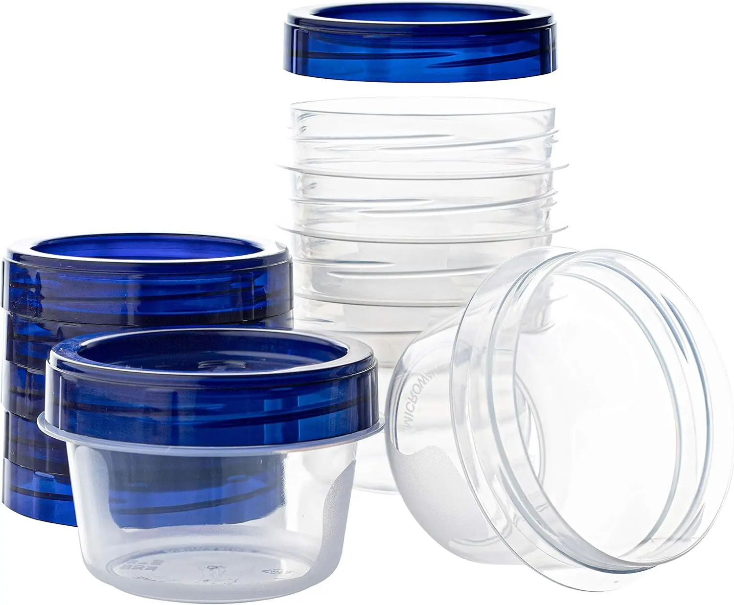 6 pack Deli Containers Clear bottom 4oz With blue Top Twist on Lids Reusable, Stackable, Food Storage Freezer Container