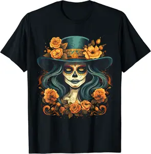De Los Muertos La Catrina Day of the Dead Sugar Skull Women T-Shirt - Jatinderpa Shop 46B0CKKJDG1S