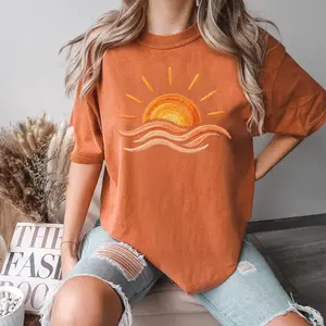 Faux Yarn Sunset Beach T-Shirt, Coastal Summer Tee, Beach Vacation Shirt, Summer Graphic Tee