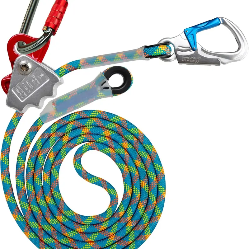 Flip Line Kit 11FT Polyester Lanyard Kit with Triple Lock Carabiner Adjuster, Steel Swivel Snap, Adjustable Positioning Rope for Fall Protection, Arborist, Tree Climbers