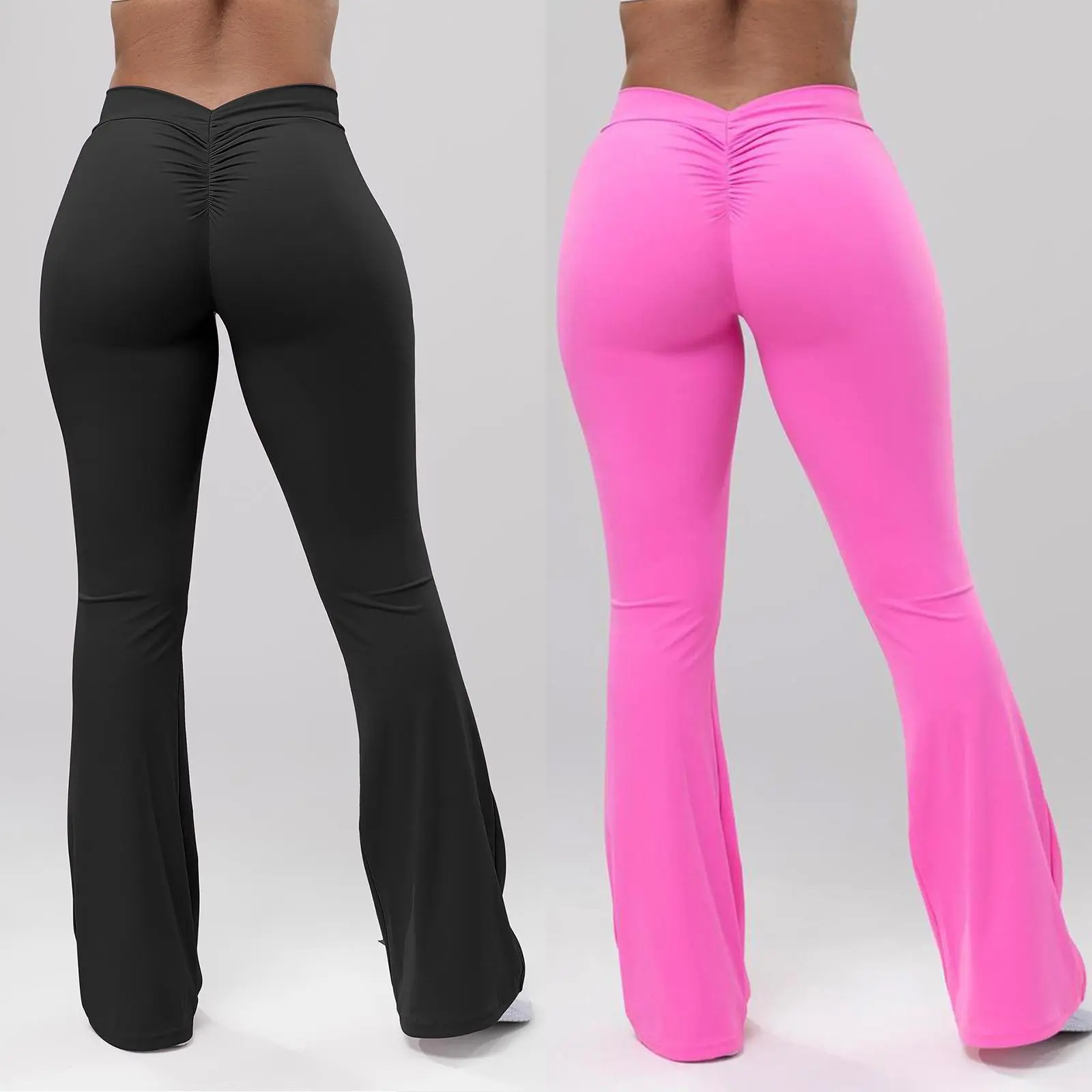 Arsoxy Women's High Waisted V Back Scrunch Butt Flared Leggings - Nylon/Spandex, Stretchable Booty Tights, Activewear for Fitness, Women's Clothes, All Season, Flared Legs Add Sleek Movement, Athleisure Bottoms, Pre Workout