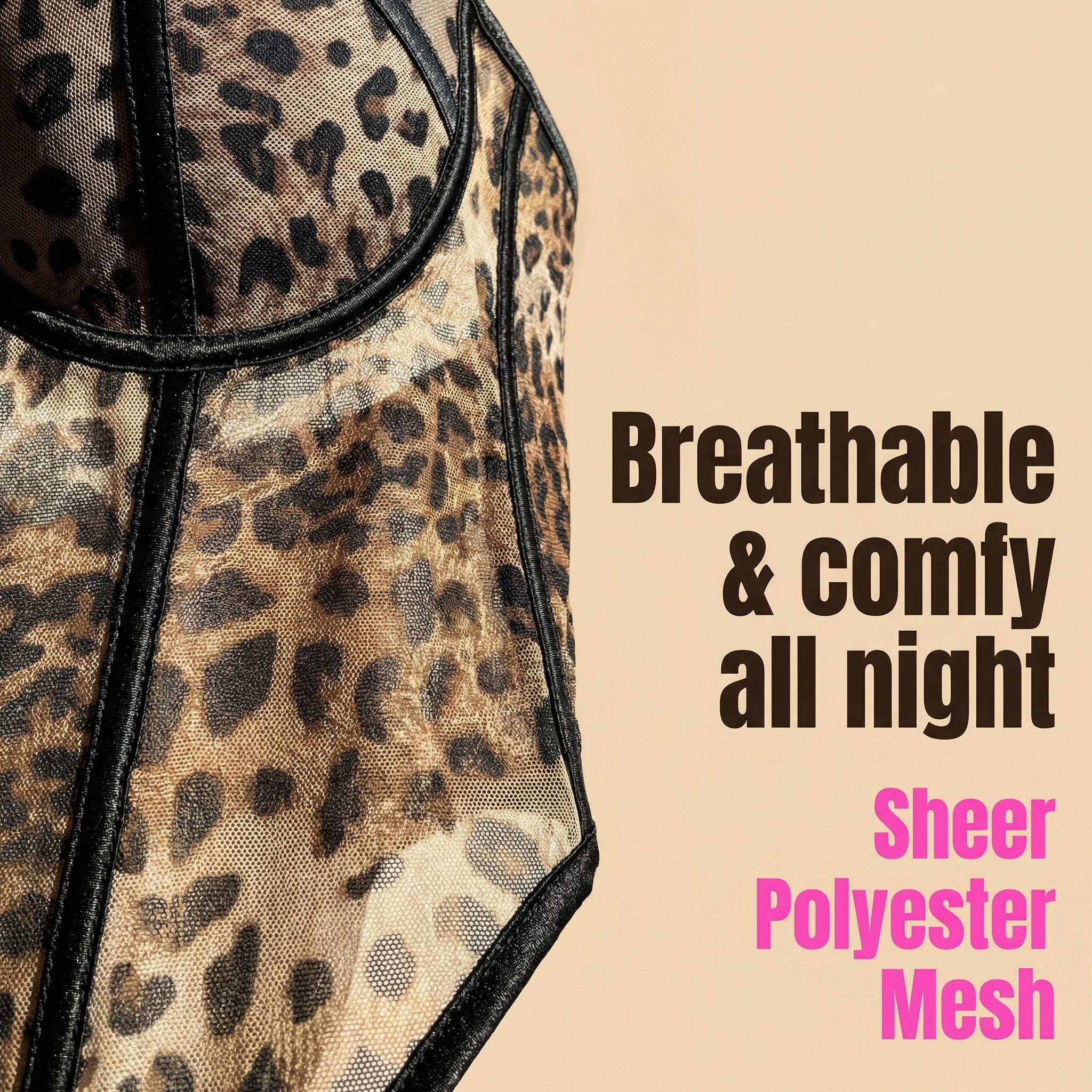 Sexy Leopard Corset Top for Women Mesh Bustier Lace Up Sculpting Shapewear with Detachable Straps