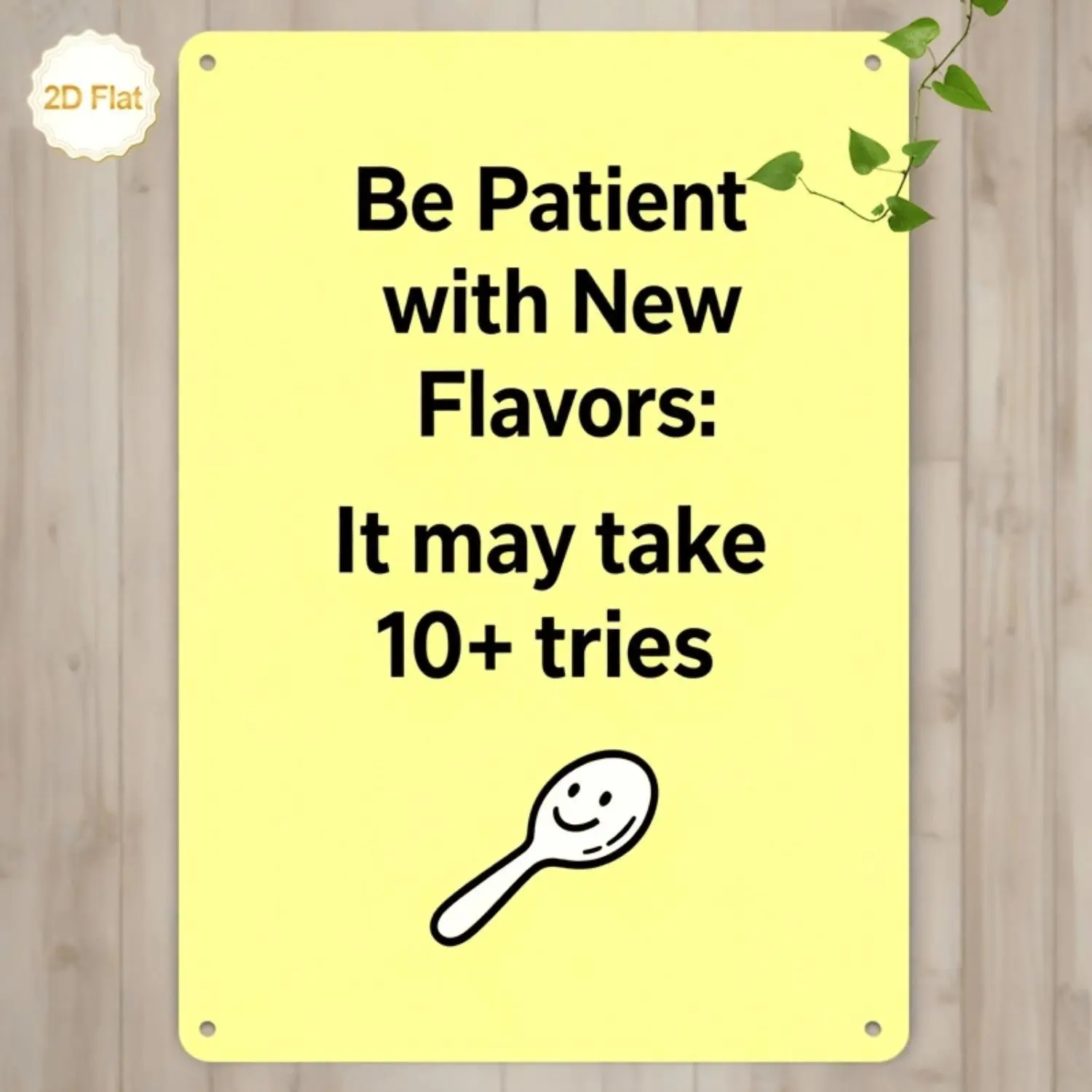 2D Flat Tin Sign, Metal Iron Sheet Painting "Aluminum Metal Art: 'Be Patient with New Flavors' Design, Perfect for Kitchen, Dining Room, or Food Truck Decor"