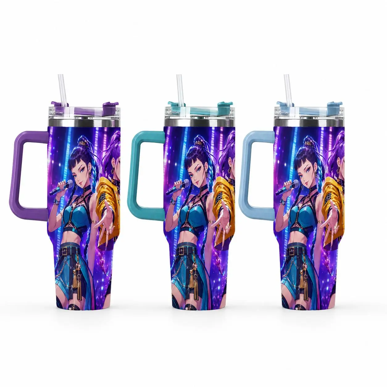 40oz Anime Girl Group Insulated Tumbler with Handle and Straw – Cute Stainless Steel Travel Mug, Aesthetic Gift for Anime Fans Drinkware Flasks