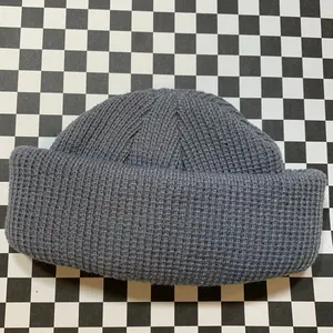 Gray Fisherman Beanie - Short Fitting Street Style Beanie for Men, Designed to Cover Crown Above Ears, Knitted Hat
