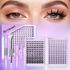 Miriduomi DIY Lash Clusters Kit Soft Fluffy Long Lasting Lashes with Glue Remover Tweezer for Beginners Easy At Home Application Eyelash Set Black Glue Makeup Salon Cosmetic