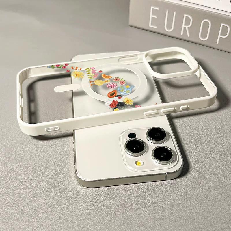 Adorable Duck Surrounded By Colorful Fruits Phone Case Featuring A Soft Tpu Back With Built-In Strong Magnet Ring, Blending Smooth Macaron Texture With Secure Magsafe Compatibility For iPhone 17 16 15 14 13 12 11 X XS