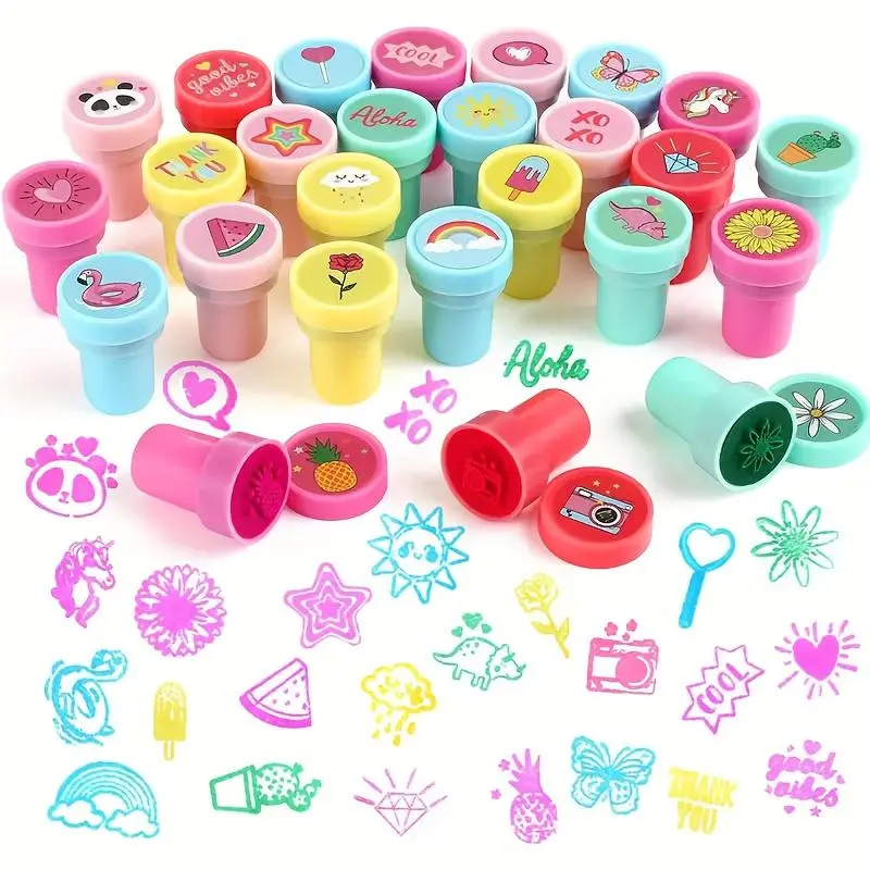 26pcs Self-Inking Animal And Flower Stamp Set – Washable Plastic Stamps, Animal And Floral Designs, Teacher Classroom Rewards, Party Favors, Holiday Stocking Stuffers, Student Incentives & Creative Crafts, Scrapbooking Stamping, DIY Kit