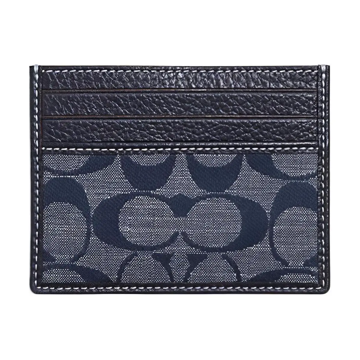 COACH Card Case with Classic Monogram and Denim Fabric for Women Textured Wallet Durable Wallet