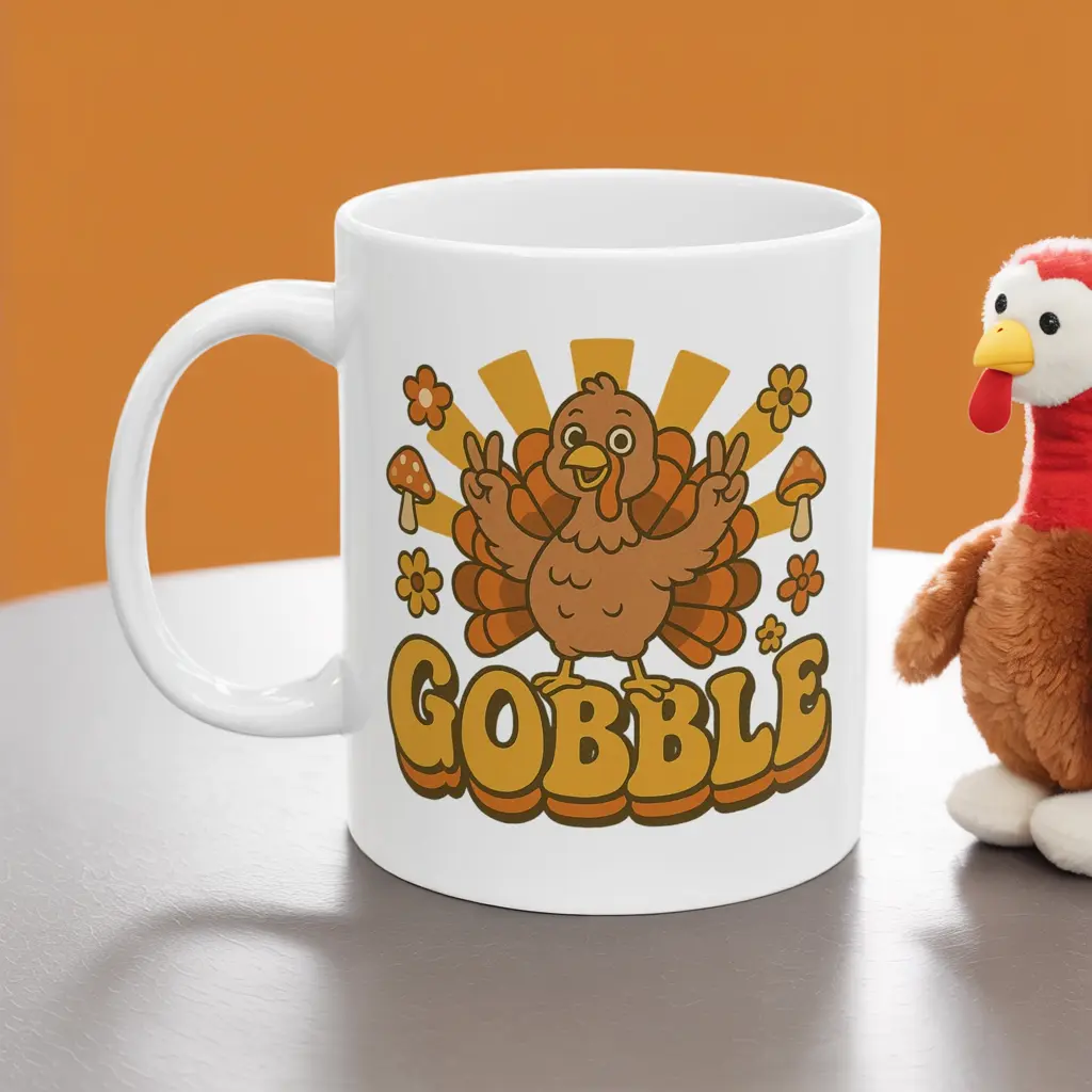 Retro Gobble Thanksgiving Mug – Cute Turkey Coffee Cup With 70s Fall Design, Funny Autumn Ceramic Mug Perfect For Holiday Decor, Coffee Lovers, And Festive Seasonal Gifts