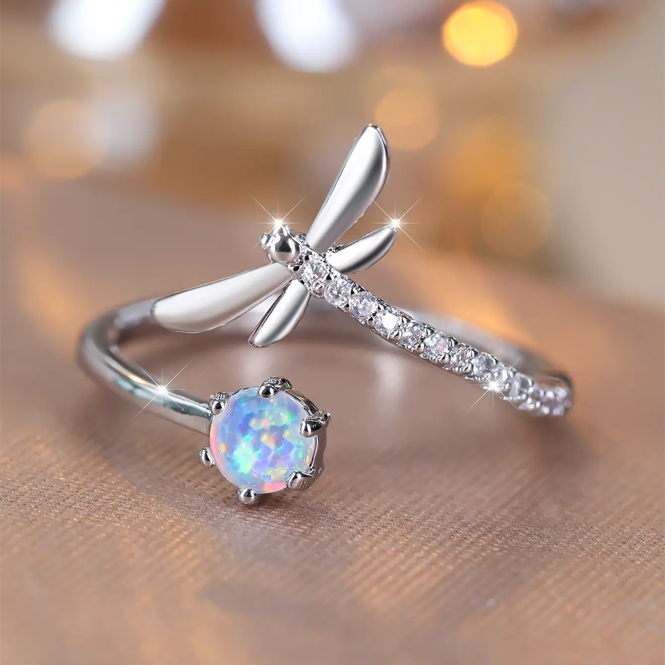 Elegant Dragonfly Ring for Women Imitation Opal Ring Engagement Ring Promise Ring Birthday Gift Suitable for Daily Commute Wearing Jewelry Open Size