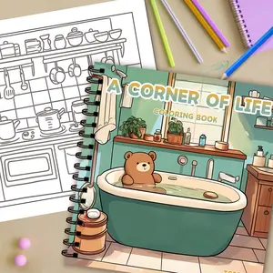 Corner Of The Room Coloring Book, 1 Count Cartoon Pattern Coloring Book with Stickers, DIY Painting Supplies for Teenager, Girl, Adult, Kids, Crafts Toys