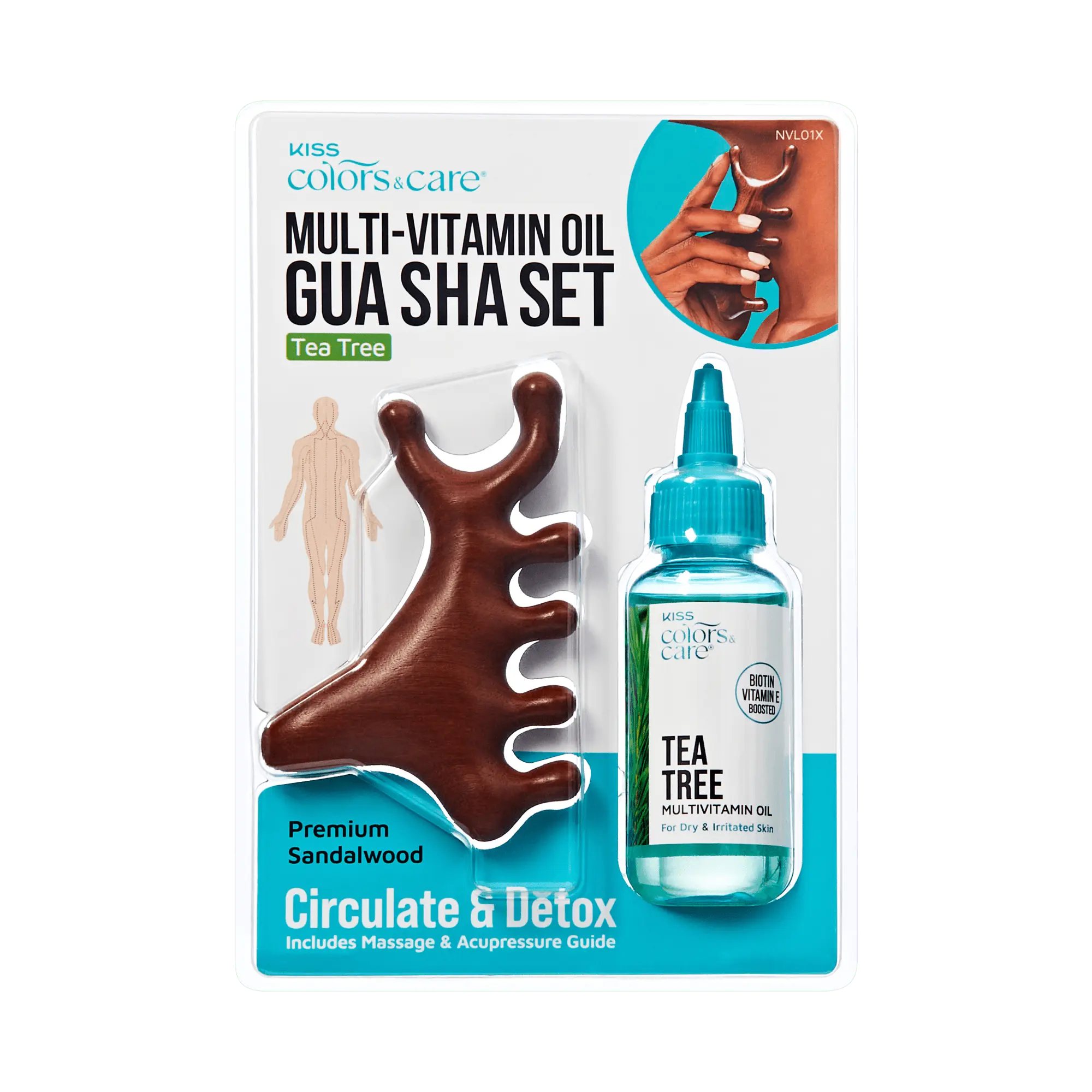 Kiss Colors & Care Multivitamin Oil & Gua Sha Tool - Tea Tree | Circulate & Detox, Hair & Body, Beauty Products, Gift Set