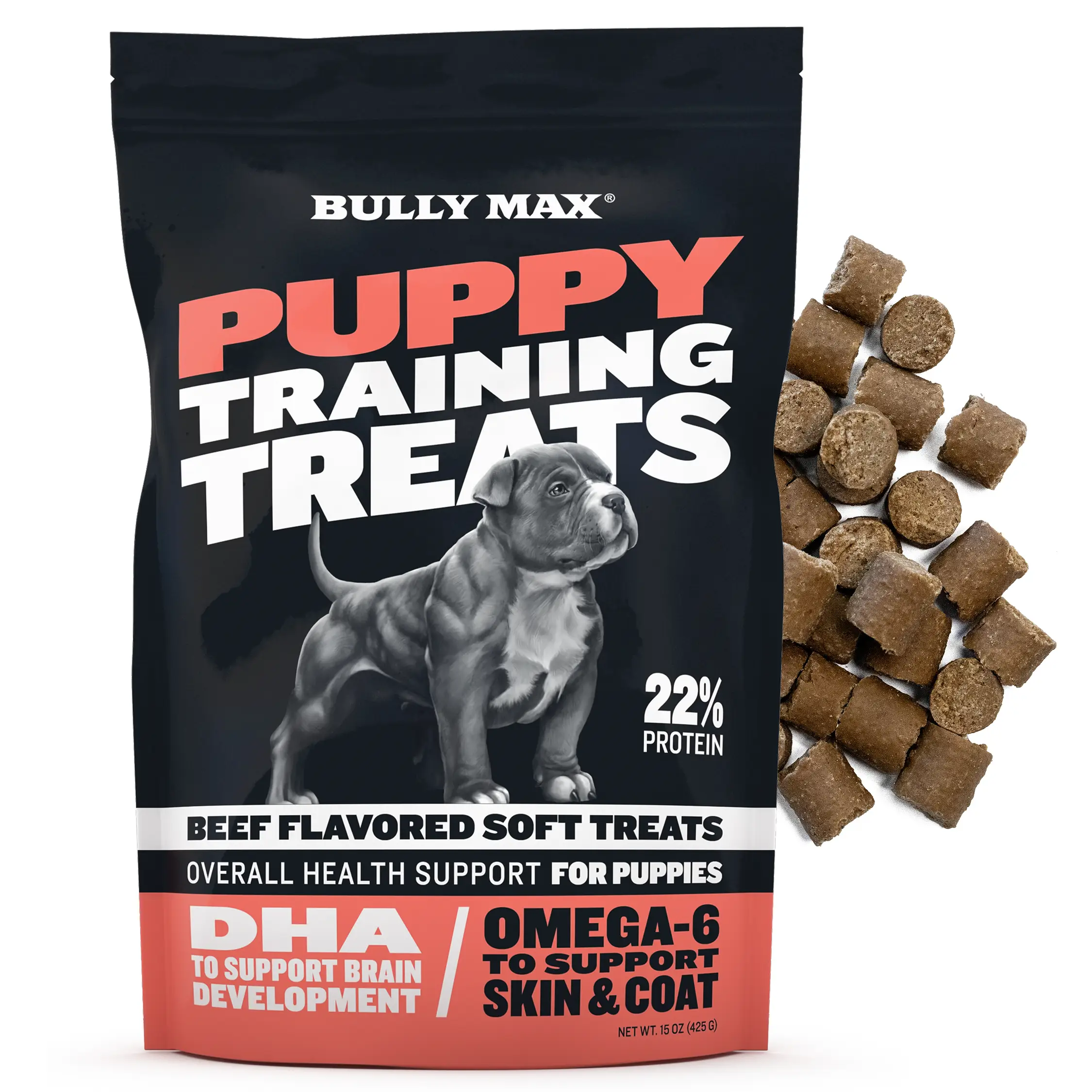 Bully Max Puppy Training Treats With DHA to help support brain development, 22% Protein for Growth & Development