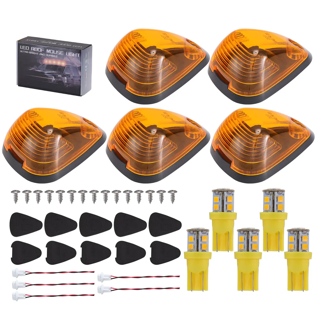 5PCS Amber LED Cab Roof Marker Lights Kit For 99-16 Ford F250 F350 F450 Super Duty Truck Lightbar