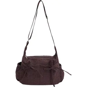 Plaid Purse Bag for Women, Nylon Hobo Crossbody Gingham Bags with Zipper, Slouchy Everyday Bag with Adjustable Shoulder Strap