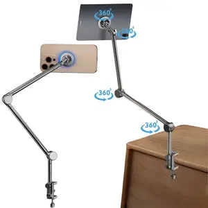 Magnetic Tablet & Phone Lazy Bracket for Desk, N52 Magnet Foldable Tablet Stand Phone Holder Adjustable Desktop Bed Bedside Mount, Universal for iPhone 17 16 15 14 - 11 Pro Max Plus,for iPad Pro 11 / 10.5 / 9.7 iPad Mini Air, for Samsung Galaxy Tab Series