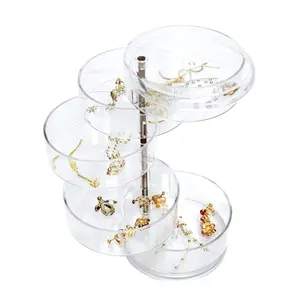 Rotatable Jewelry Storage Box, 1 Count Clear Acrylic Jewelry Storage Box, Round Multi-grids Jewelry Organizer, Home Organizers Supplies
