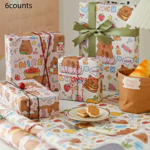 Cute Capybara Birthday Gift Wrapping Paper Set, Gift Wrapping Supplies, Soft Colors, Sweet Onesie Pattern, Perfect for Baby Baptism & Party Decorations