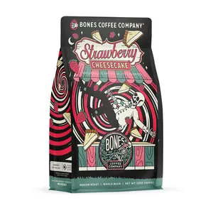 Bones Coffee Company Strawberry Cheesecake, Made with Arabica Coffee Beans, Medium Roast, Ground and Whole Coffee (12oz) Beverage Sugar
