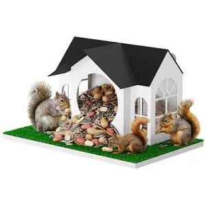 NiHome Outdoor Metal Squirrel Feeder Hanging House, Tree Mounted Squirrel Feeder Large Capacity, Weather Resistant with Acrylic Front, Tree Hanging Food Station for Patio, Backyard and Garden