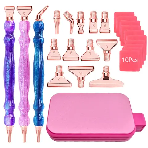 Diamond Painting Drill Tool Set - Multi-Functional Metal Dotting Pen (Sizes 1-10) with Ergonomic Resin Handles, Strong Wax Pickup, Tray Set, Diamond Painting Accessories for Large DIY Needlework Projects