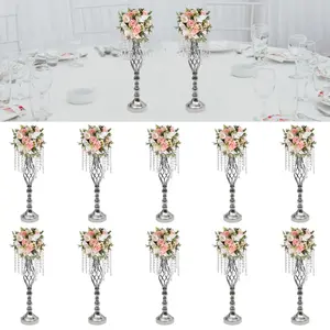 CNCEST 10 Pcs Crystal Flower Stand 21.7in 55cm Tall Elegant Metal Flower Arrangement Stand Tabletop Vase for Wedding Party Dinner Event Hotel Home Decor
