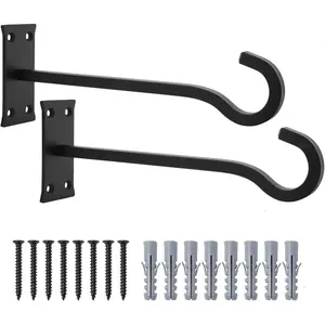 10inch Heavy Duty  Hangers Outdoor or Indoor Bird Feeder Hanger Shepherd Hooks 2 count Black Metal Wall Hook for   Bracket, Lantern, Flower Basket, Wind Chimes