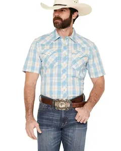 Kimes Ranch Men's Spade Coolmax&Reg; Plaid Print Short Sleeve Pearl Snap Western - Mds0000097-Blu