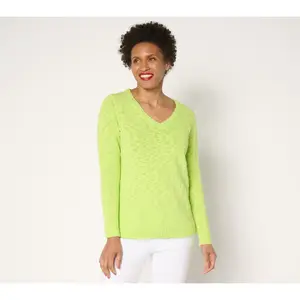 Belle Beach by Kim Gravel Gotta Getaway 100% Cotton V Neck Sweater