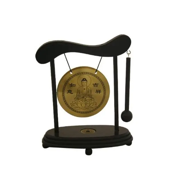 Asian Zen Art Brass Fengshui Desktop Gong - Evil-Warding Crafted Novelty, Soothing Tone, Windchimes-Compatible Desk Decor, Aesthetic Classical Designer Eclectic Fengshui Ornaments, Aesthetic Fengshui Ornaments