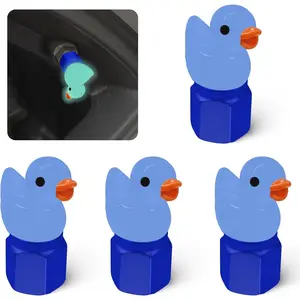 4 Pack Cute Duck tire Valve caps, Glow in The Dark Tire Valve Caps, Interesting and Practical Tire Decoration, Can be Used for Cars, Motorcycles, Trucks, and Bicycles.(Blue)