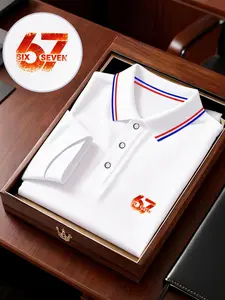 Men's Geometric Print Polo Shirt, Loose-Fit Short Sleeve, Breathable Elastic Fabric, Casual Business Tee, Spring Summer Outdoor Wear