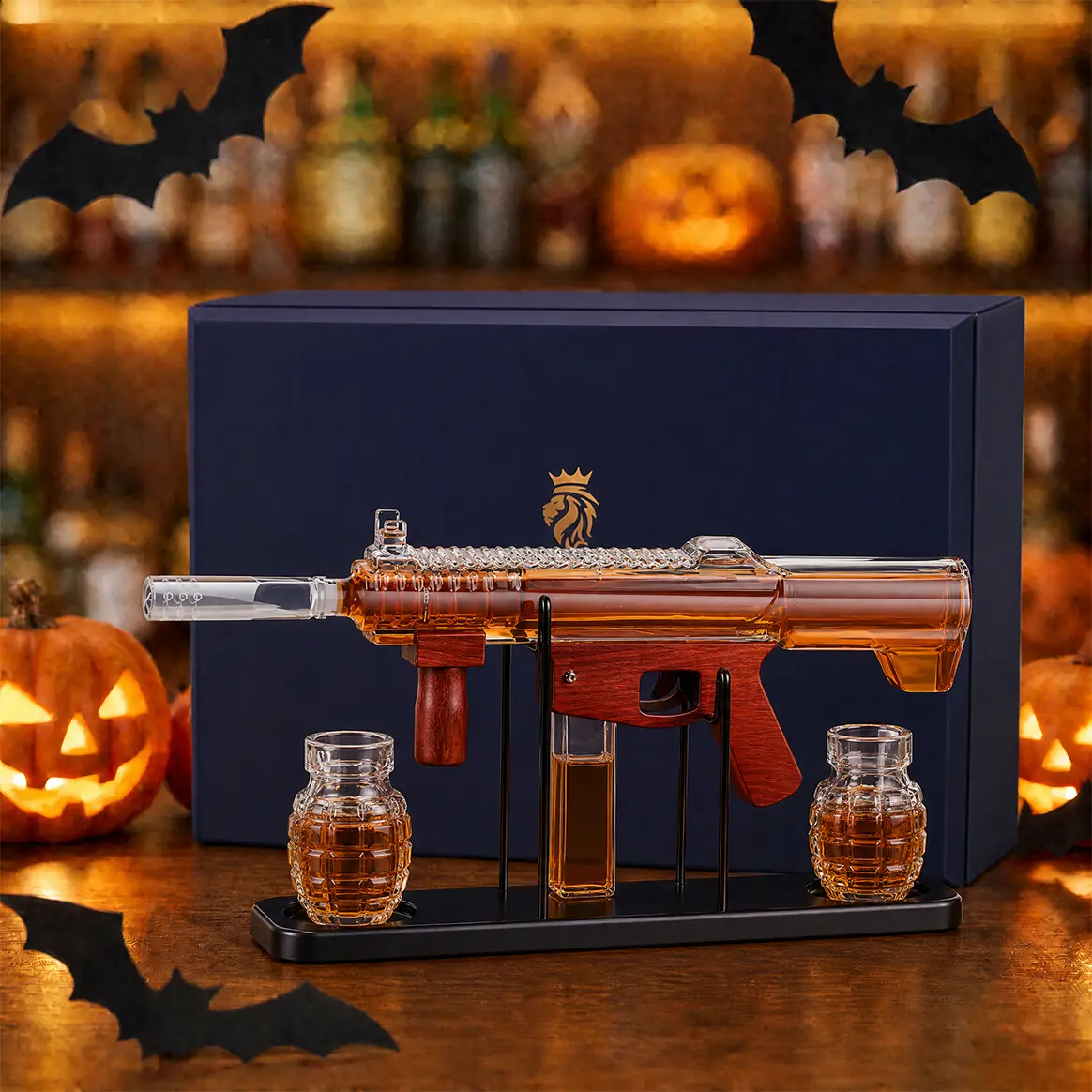 Man Cave Bar accessories,Kollea Whiskey Bottle with Premium Gift Box,Detachable Liquor Glassware with Bullet-Shaped Cups,Handcrafted Glass,Decanter Bottle Set ,Cool Anniversary&Birthday Gifts for Him,Husband,Military Home Bar Utensils,soho chic